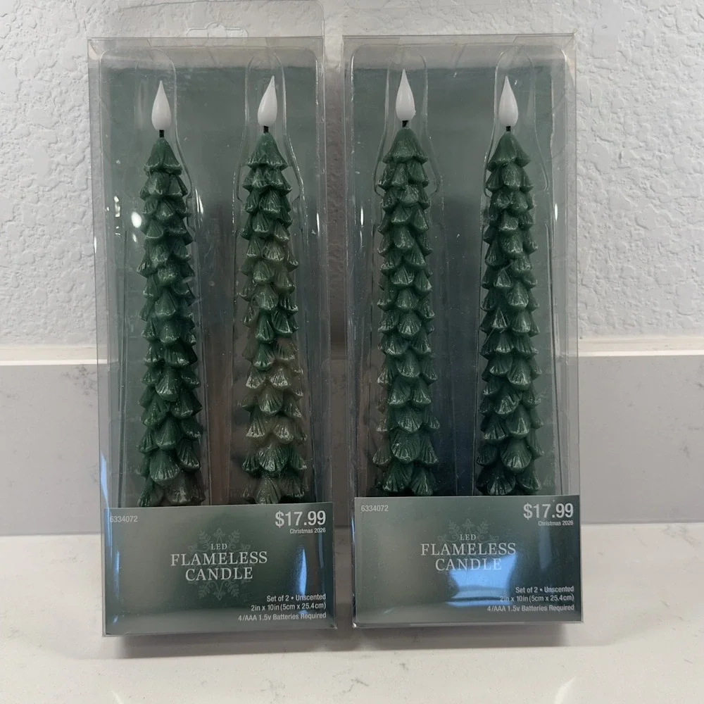 Hobby Lobby Christmas Tree LED Flameless Taper Candles Set of 4 Green 2026